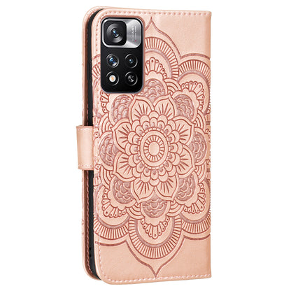 Imprinting Mandala Flower Flip PU Leather Case Stand Magnetic Closure Protective Phone Cover with Strap for Xiaomi Redmi Note 11 Pro 5G (China) (MediaTek)/Note 11 Pro+ 5G