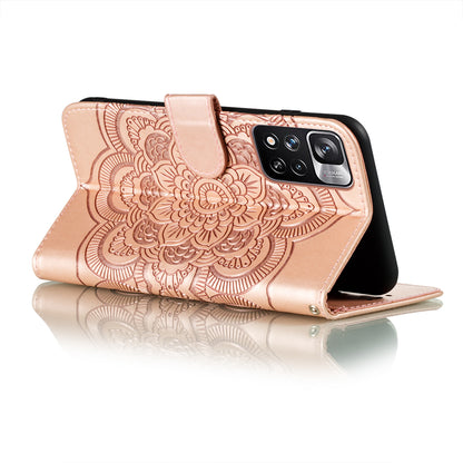 Imprinting Mandala Flower Flip PU Leather Case Stand Magnetic Closure Protective Phone Cover with Strap for Xiaomi Redmi Note 11 Pro 5G (China) (MediaTek)/Note 11 Pro+ 5G
