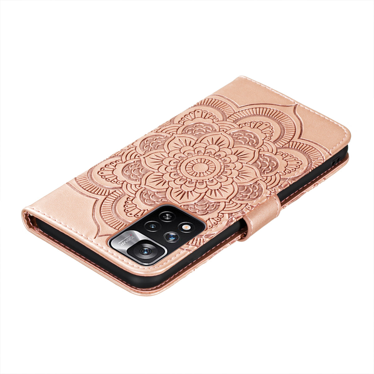 Imprinting Mandala Flower Flip PU Leather Case Stand Magnetic Closure Protective Phone Cover with Strap for Xiaomi Redmi Note 11 Pro 5G (China) (MediaTek)/Note 11 Pro+ 5G