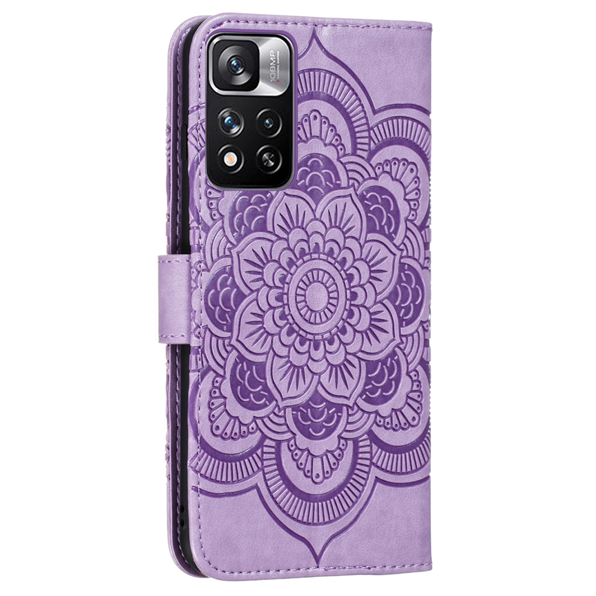 Imprinting Mandala Flower Flip PU Leather Case Stand Magnetic Closure Protective Phone Cover with Strap for Xiaomi Redmi Note 11 Pro 5G (China) (MediaTek)/Note 11 Pro+ 5G