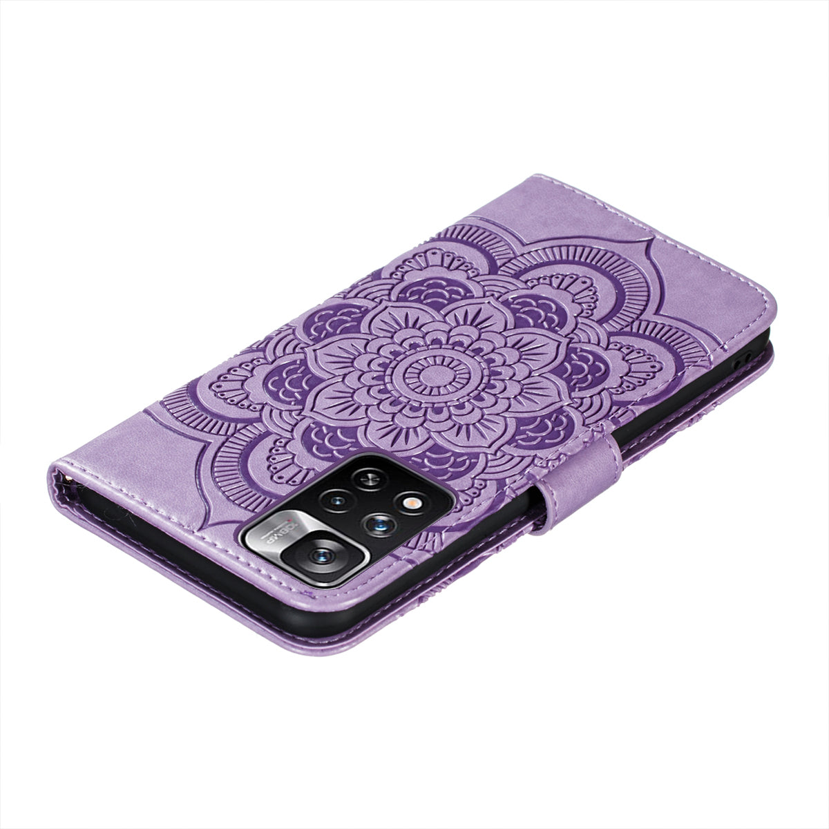Imprinting Mandala Flower Flip PU Leather Case Stand Magnetic Closure Protective Phone Cover with Strap for Xiaomi Redmi Note 11 Pro 5G (China) (MediaTek)/Note 11 Pro+ 5G