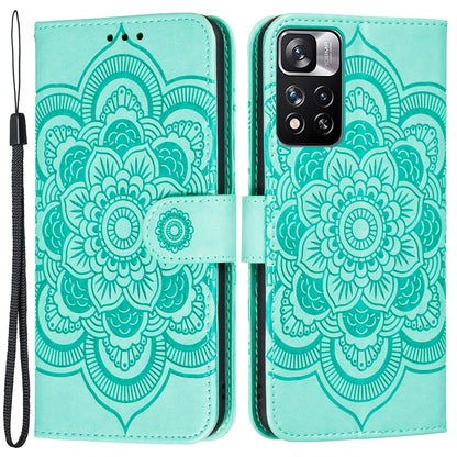 Imprinting Mandala Flower Flip PU Leather Case Stand Magnetic Closure Protective Phone Cover with Strap for Xiaomi Redmi Note 11 Pro 5G (China) (MediaTek)/Note 11 Pro+ 5G