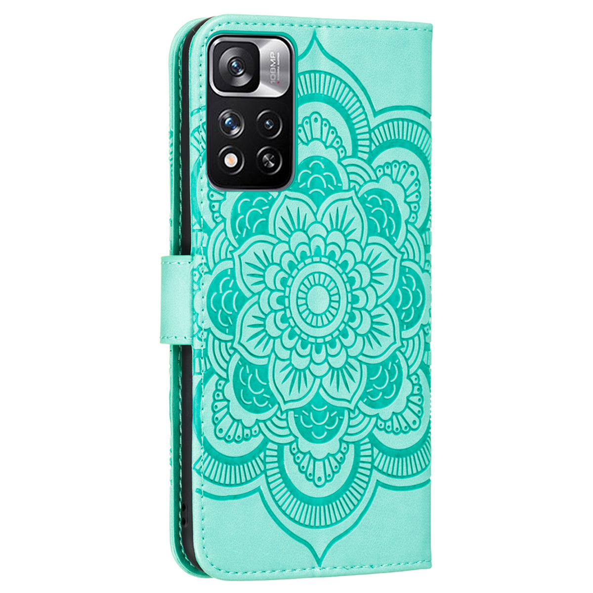 Imprinting Mandala Flower Flip PU Leather Case Stand Magnetic Closure Protective Phone Cover with Strap for Xiaomi Redmi Note 11 Pro 5G (China) (MediaTek)/Note 11 Pro+ 5G