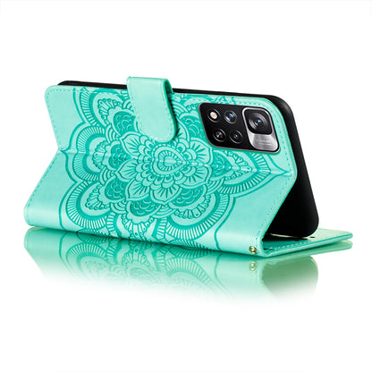 Imprinting Mandala Flower Flip PU Leather Case Stand Magnetic Closure Protective Phone Cover with Strap for Xiaomi Redmi Note 11 Pro 5G (China) (MediaTek)/Note 11 Pro+ 5G