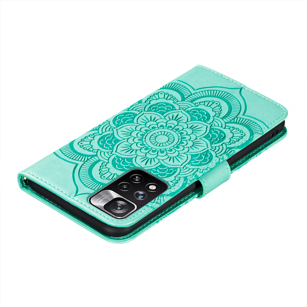 Imprinting Mandala Flower Flip PU Leather Case Stand Magnetic Closure Protective Phone Cover with Strap for Xiaomi Redmi Note 11 Pro 5G (China) (MediaTek)/Note 11 Pro+ 5G