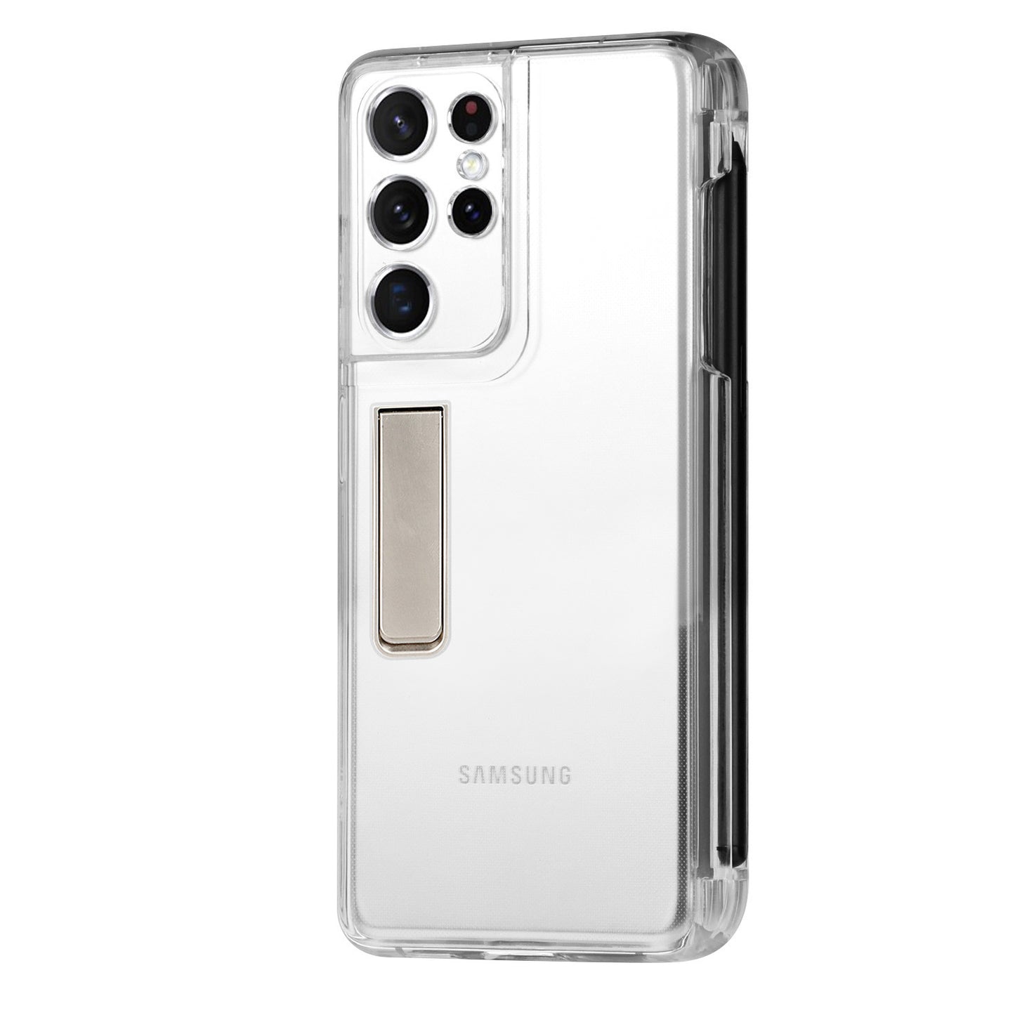 Kickstand Flexible Soft TPU Transparent Protective Case with Pen Holder Slot for Samsung Galaxy S21 Ultra 5G