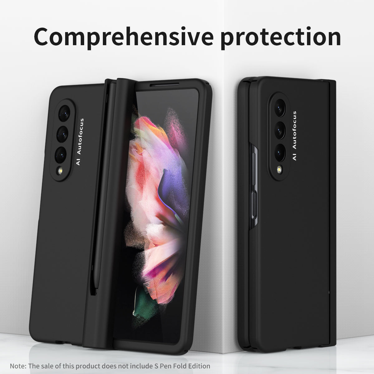 PU Leather Coated PC Hinged Cover Folio Flip Full Protection Phone Case with Pen Holder and Tempered Glass Screen Protector for Samsung Galaxy Z Fold3 5G