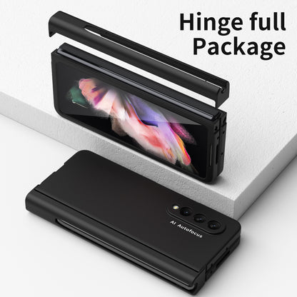 PU Leather Coated PC Hinged Cover Folio Flip Full Protection Phone Case with Pen Holder and Tempered Glass Screen Protector for Samsung Galaxy Z Fold3 5G
