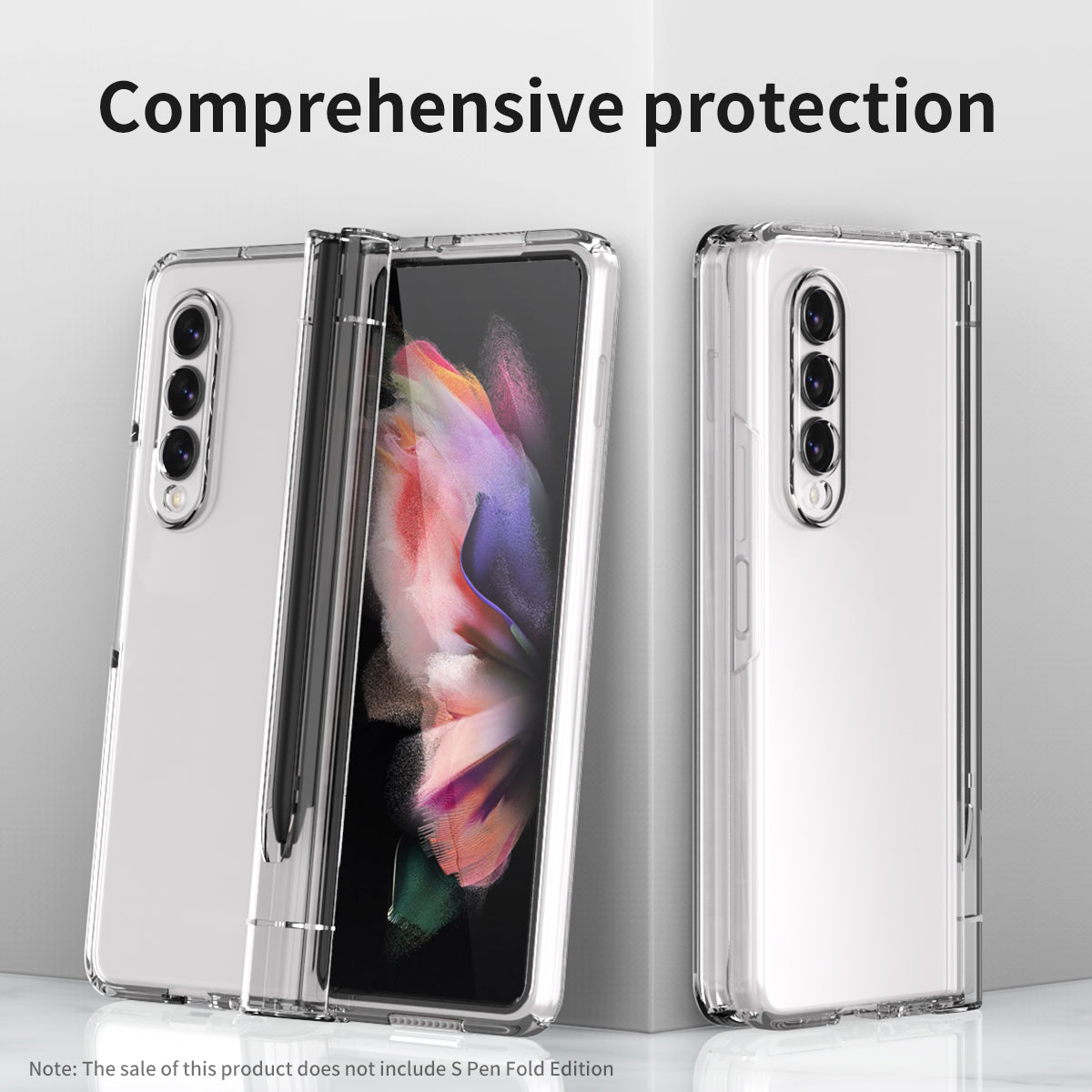 PU Leather Coated PC Hinged Cover Folio Flip Full Protection Phone Case with Pen Holder and Tempered Glass Screen Protector for Samsung Galaxy Z Fold3 5G