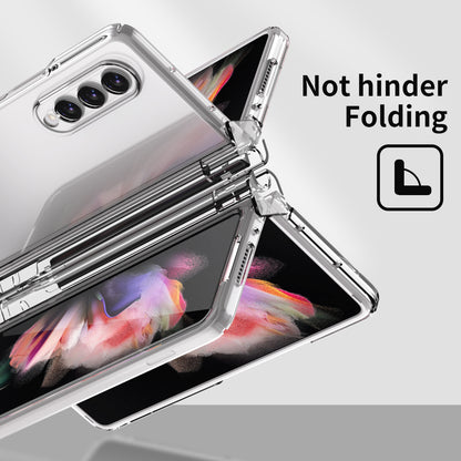 PU Leather Coated PC Hinged Cover Folio Flip Full Protection Phone Case with Pen Holder and Tempered Glass Screen Protector for Samsung Galaxy Z Fold3 5G