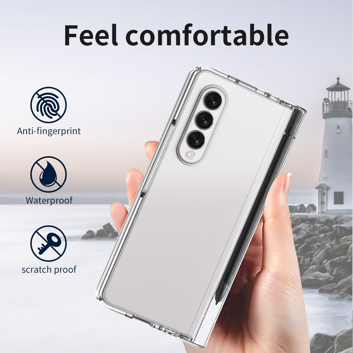 PU Leather Coated PC Hinged Cover Folio Flip Full Protection Phone Case with Pen Holder and Tempered Glass Screen Protector for Samsung Galaxy Z Fold3 5G
