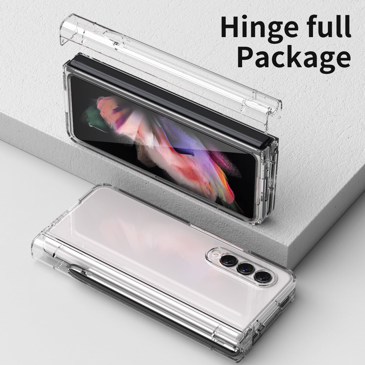 PU Leather Coated PC Hinged Cover Folio Flip Full Protection Phone Case with Pen Holder and Tempered Glass Screen Protector for Samsung Galaxy Z Fold3 5G