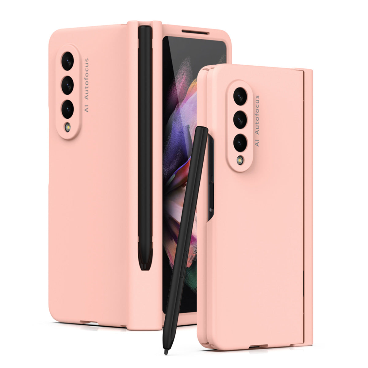 PU Leather Coated PC Hinged Cover Folio Flip Full Protection Phone Case with Pen Holder and Tempered Glass Screen Protector for Samsung Galaxy Z Fold3 5G