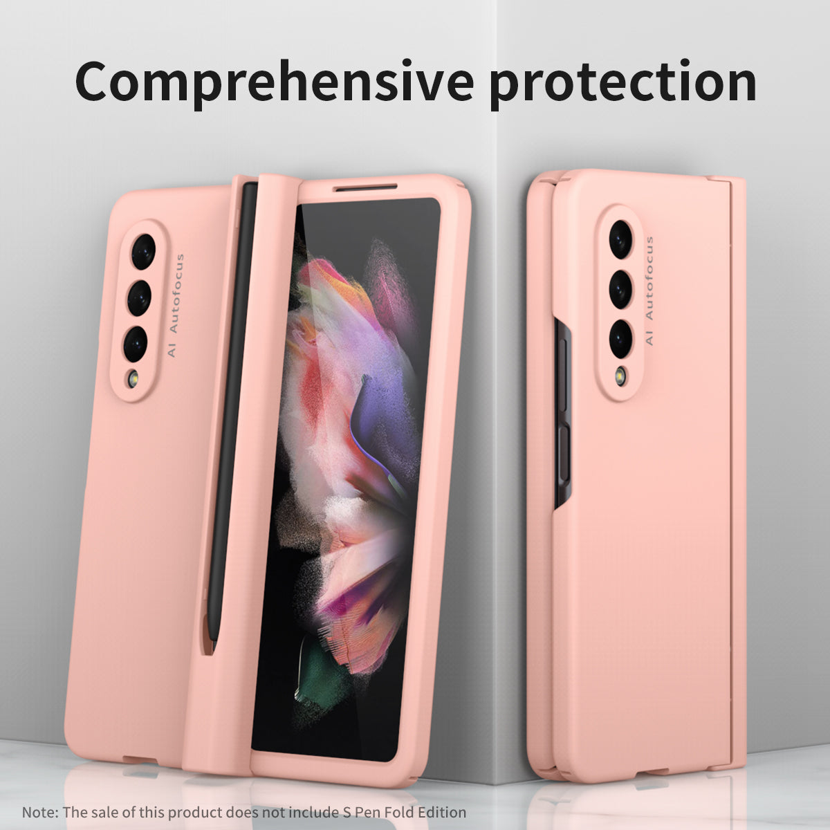 PU Leather Coated PC Hinged Cover Folio Flip Full Protection Phone Case with Pen Holder and Tempered Glass Screen Protector for Samsung Galaxy Z Fold3 5G