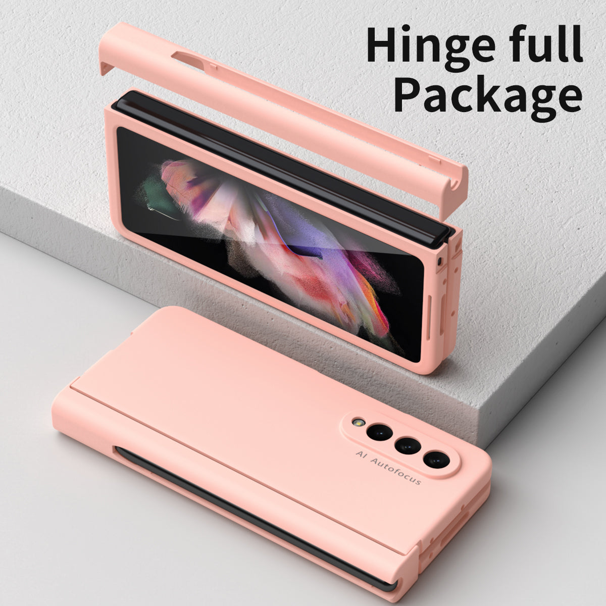 PU Leather Coated PC Hinged Cover Folio Flip Full Protection Phone Case with Pen Holder and Tempered Glass Screen Protector for Samsung Galaxy Z Fold3 5G