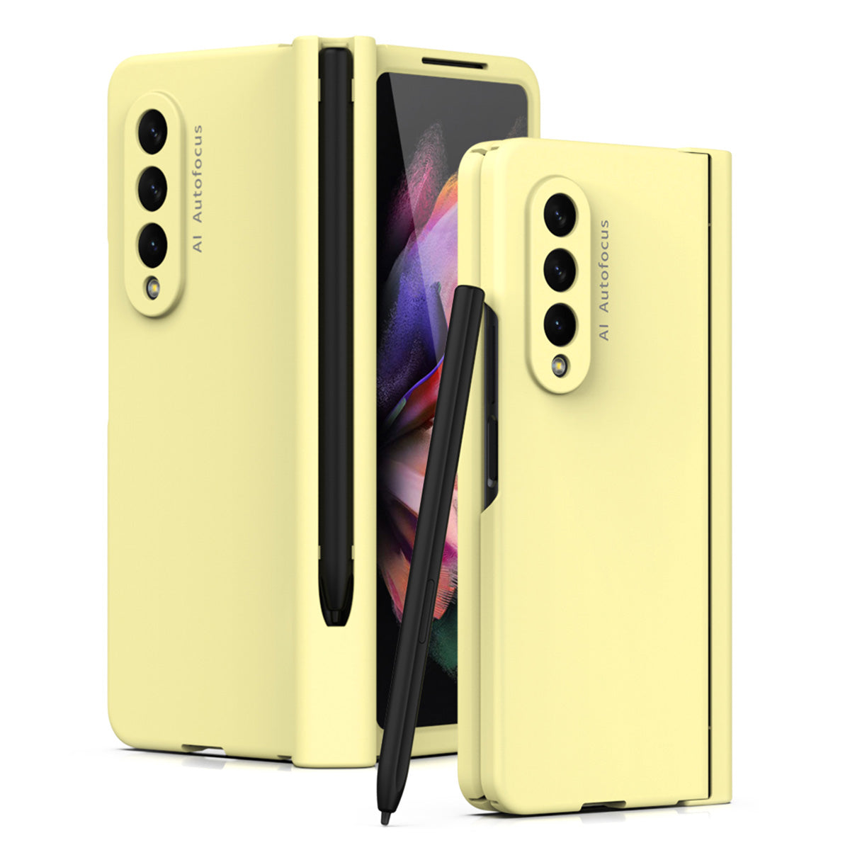 PU Leather Coated PC Hinged Cover Folio Flip Full Protection Phone Case with Pen Holder and Tempered Glass Screen Protector for Samsung Galaxy Z Fold3 5G