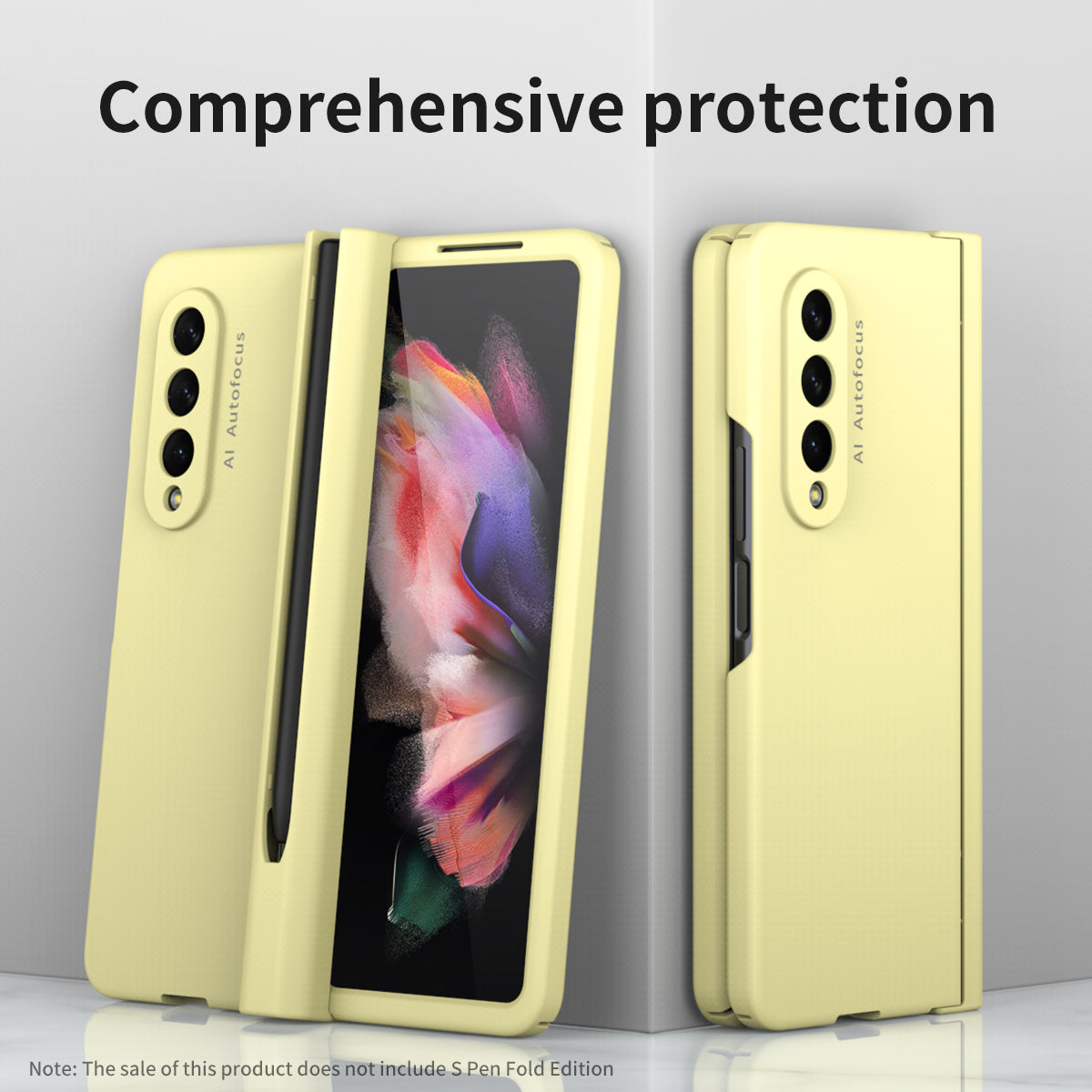 PU Leather Coated PC Hinged Cover Folio Flip Full Protection Phone Case with Pen Holder and Tempered Glass Screen Protector for Samsung Galaxy Z Fold3 5G