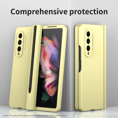 PU Leather Coated PC Hinged Cover Folio Flip Full Protection Phone Case with Pen Holder and Tempered Glass Screen Protector for Samsung Galaxy Z Fold3 5G