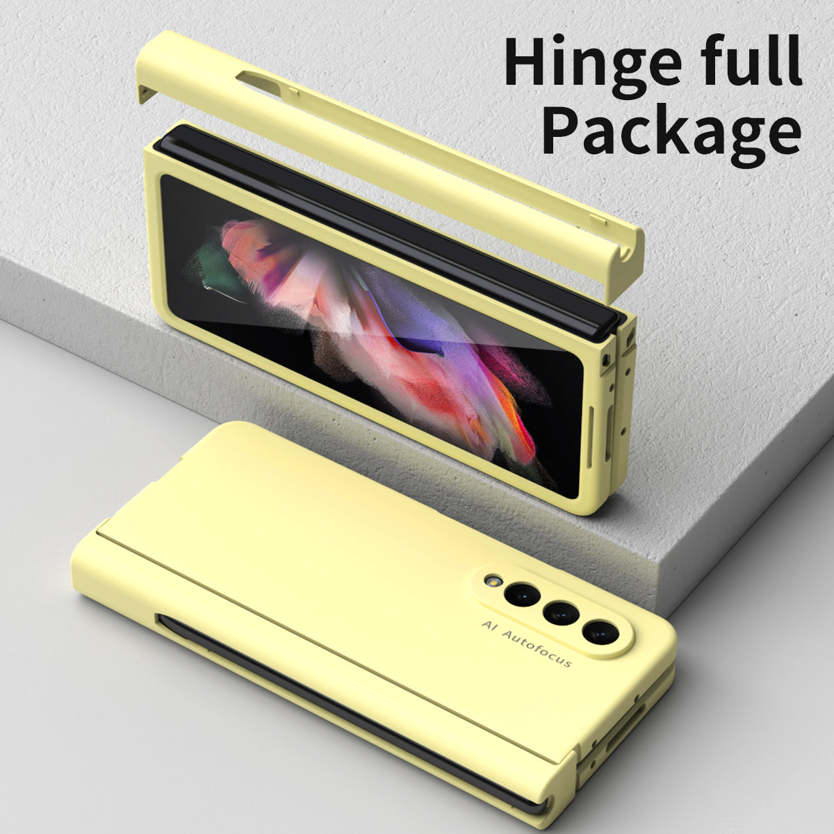 PU Leather Coated PC Hinged Cover Folio Flip Full Protection Phone Case with Pen Holder and Tempered Glass Screen Protector for Samsung Galaxy Z Fold3 5G