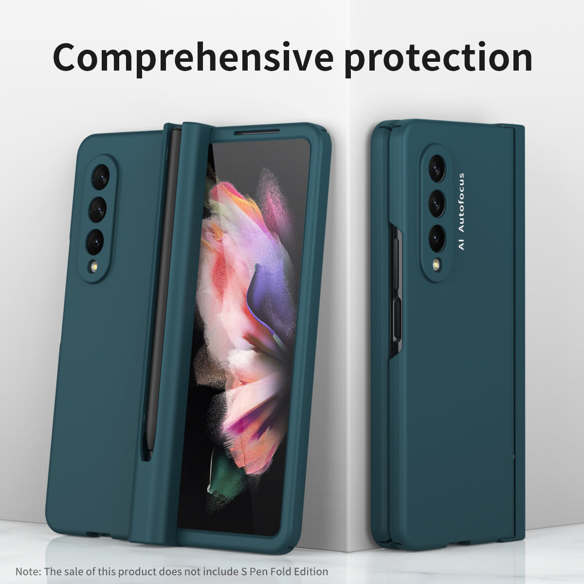 PU Leather Coated PC Hinged Cover Folio Flip Full Protection Phone Case with Pen Holder and Tempered Glass Screen Protector for Samsung Galaxy Z Fold3 5G