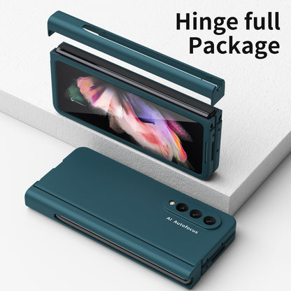 PU Leather Coated PC Hinged Cover Folio Flip Full Protection Phone Case with Pen Holder and Tempered Glass Screen Protector for Samsung Galaxy Z Fold3 5G
