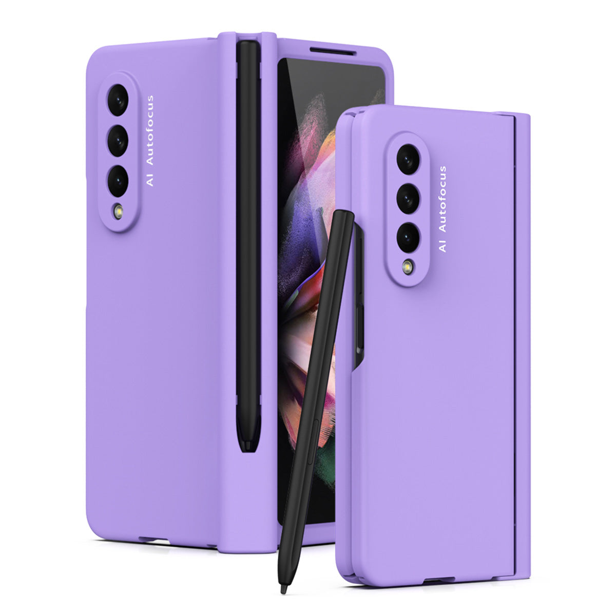PU Leather Coated PC Hinged Cover Folio Flip Full Protection Phone Case with Pen Holder and Tempered Glass Screen Protector for Samsung Galaxy Z Fold3 5G