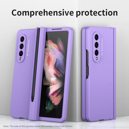 PU Leather Coated PC Hinged Cover Folio Flip Full Protection Phone Case with Pen Holder and Tempered Glass Screen Protector for Samsung Galaxy Z Fold3 5G