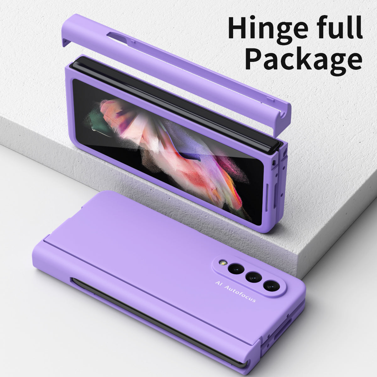 PU Leather Coated PC Hinged Cover Folio Flip Full Protection Phone Case with Pen Holder and Tempered Glass Screen Protector for Samsung Galaxy Z Fold3 5G