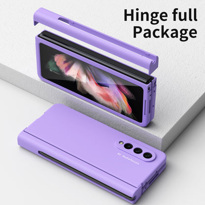 PU Leather Coated PC Hinged Cover Folio Flip Full Protection Phone Case with Pen Holder and Tempered Glass Screen Protector for Samsung Galaxy Z Fold3 5G
