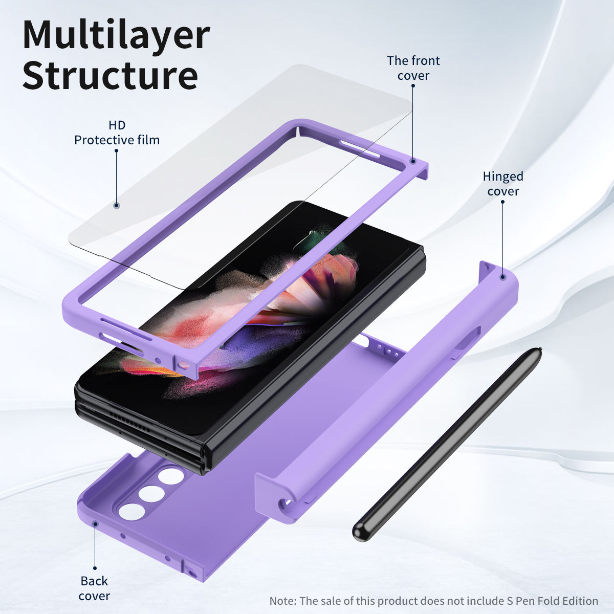 PU Leather Coated PC Hinged Cover Folio Flip Full Protection Phone Case with Pen Holder and Tempered Glass Screen Protector for Samsung Galaxy Z Fold3 5G