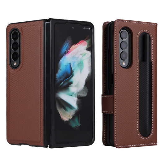 Stand Wallet PU Leather Cover Pen Slot Design Detachable Leather Coated PC Phone Case for Samsung Galaxy Z Fold3 5G