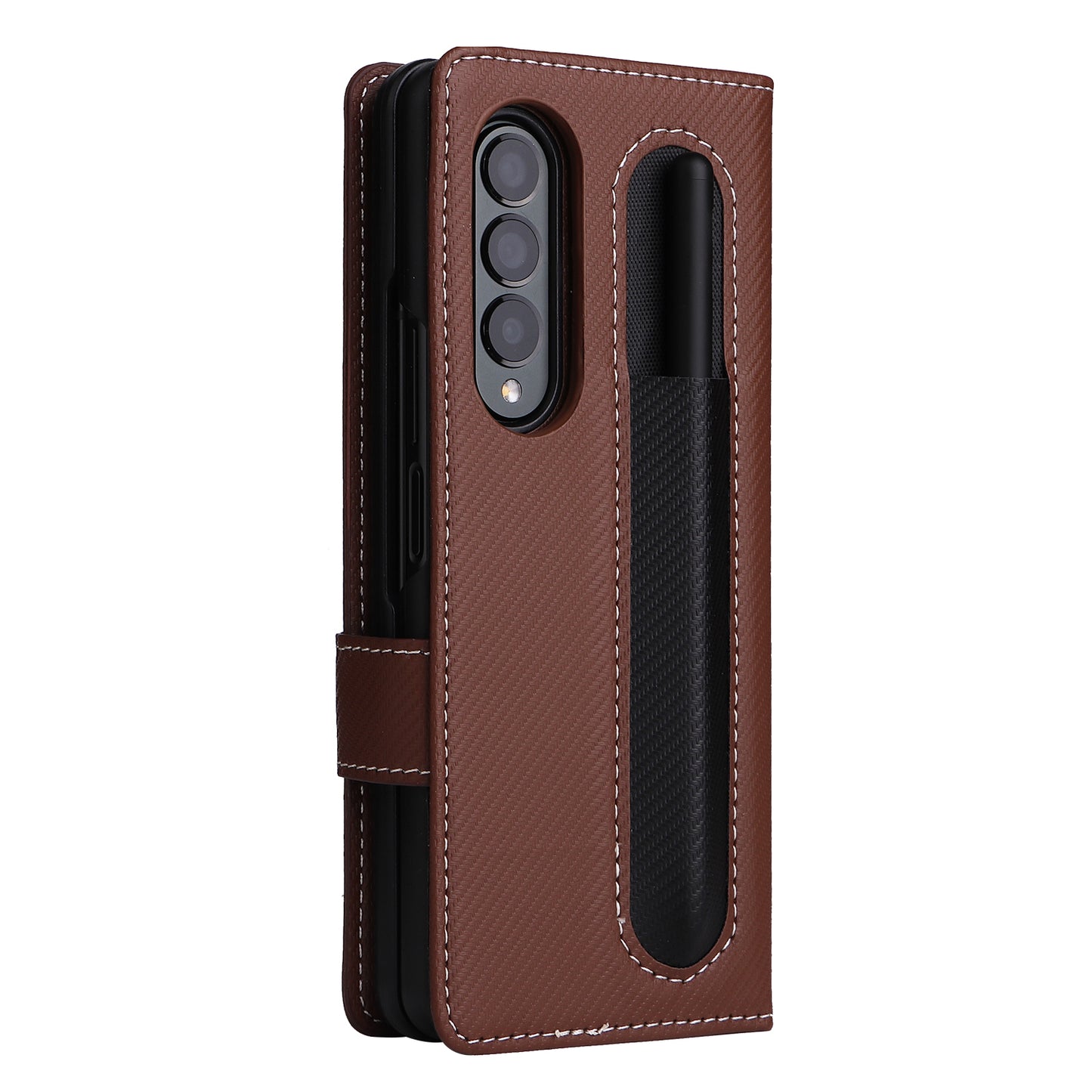 Stand Wallet PU Leather Cover Pen Slot Design Detachable Leather Coated PC Phone Case for Samsung Galaxy Z Fold3 5G