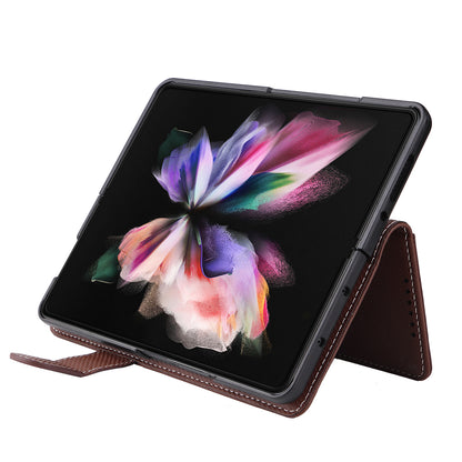 Stand Wallet PU Leather Cover Pen Slot Design Detachable Leather Coated PC Phone Case for Samsung Galaxy Z Fold3 5G