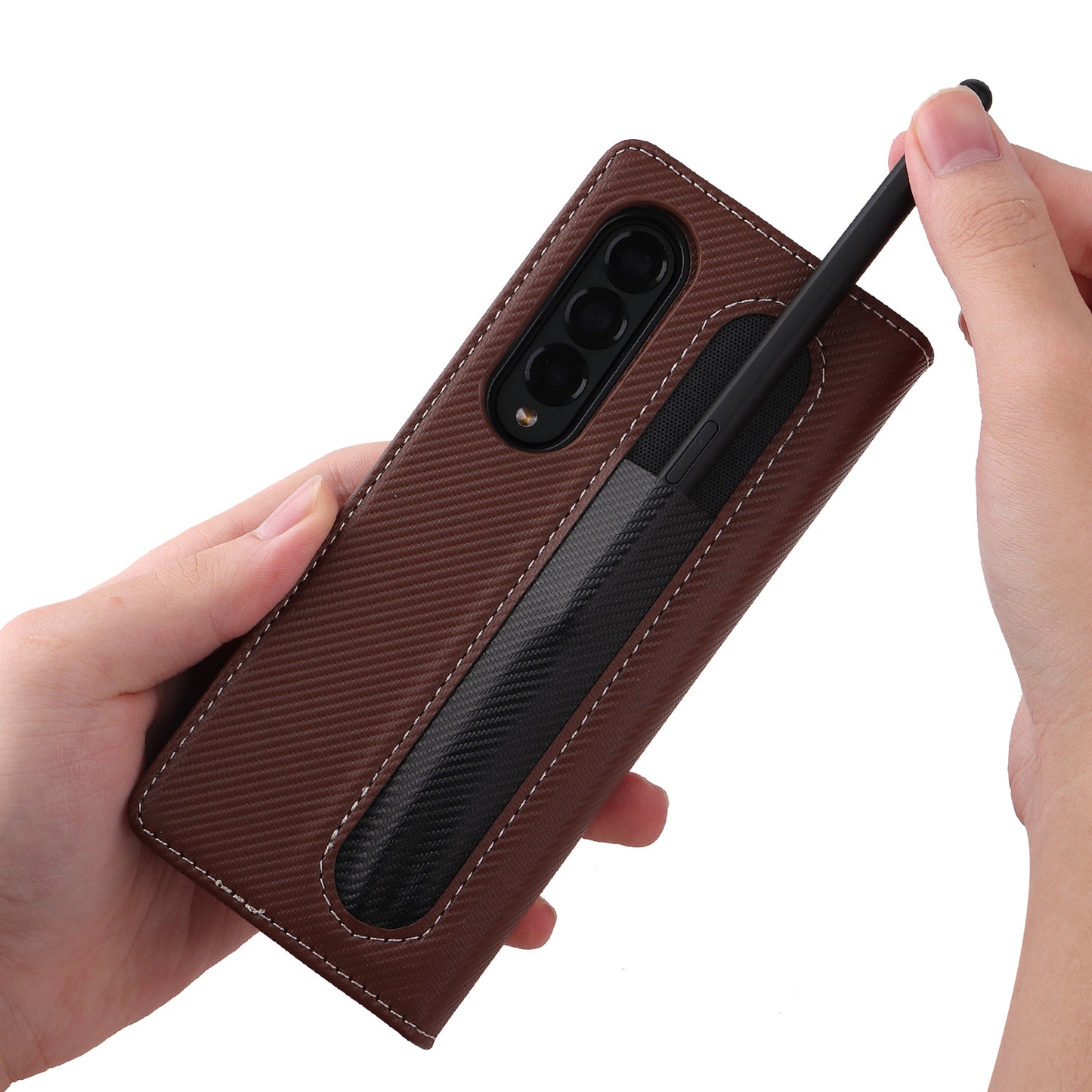Stand Wallet PU Leather Cover Pen Slot Design Detachable Leather Coated PC Phone Case for Samsung Galaxy Z Fold3 5G