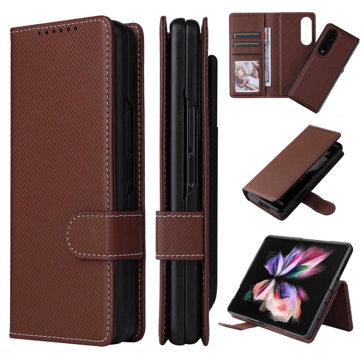 Stand Wallet PU Leather Cover Pen Slot Design Detachable Leather Coated PC Phone Case for Samsung Galaxy Z Fold3 5G