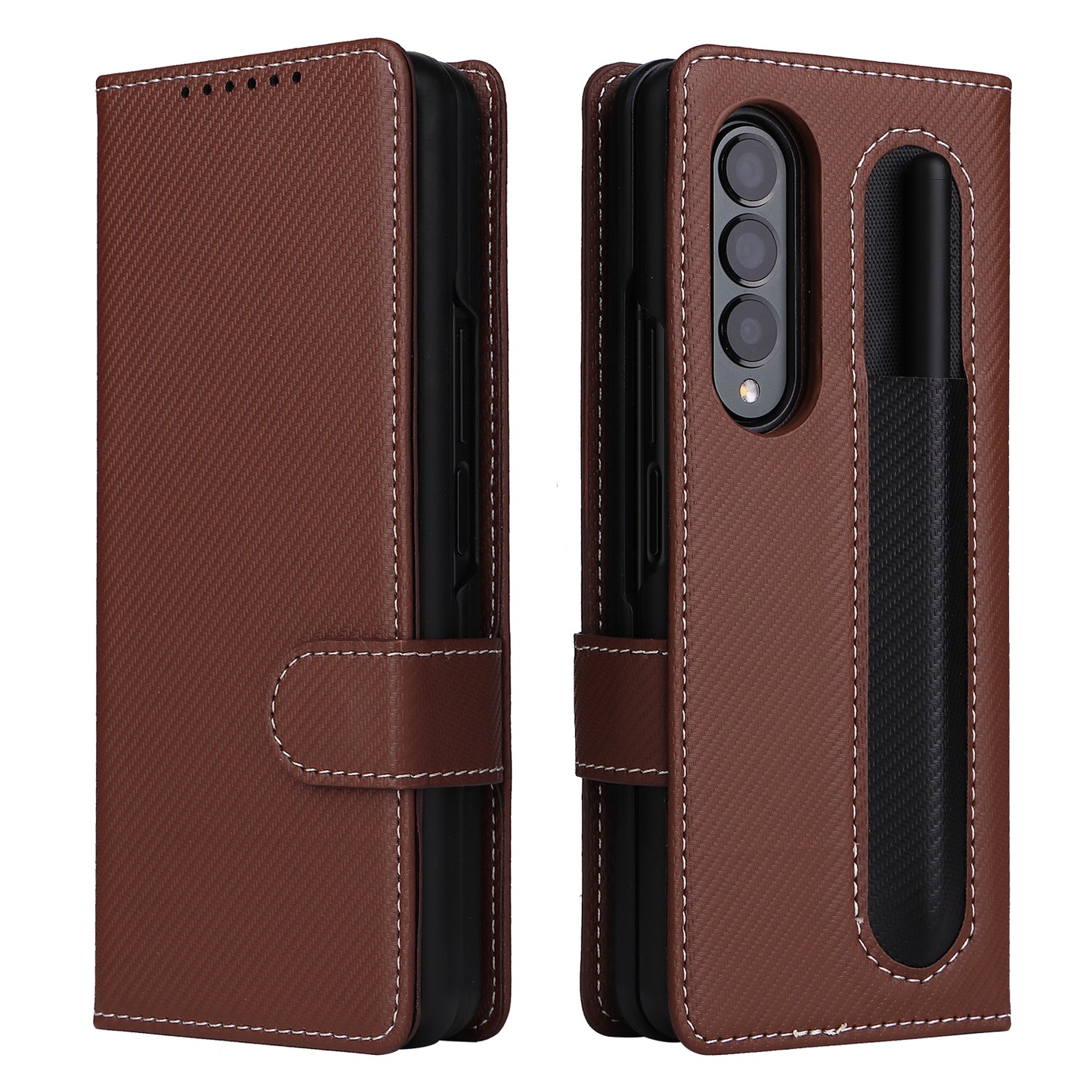 Stand Wallet PU Leather Cover Pen Slot Design Detachable Leather Coated PC Phone Case for Samsung Galaxy Z Fold3 5G
