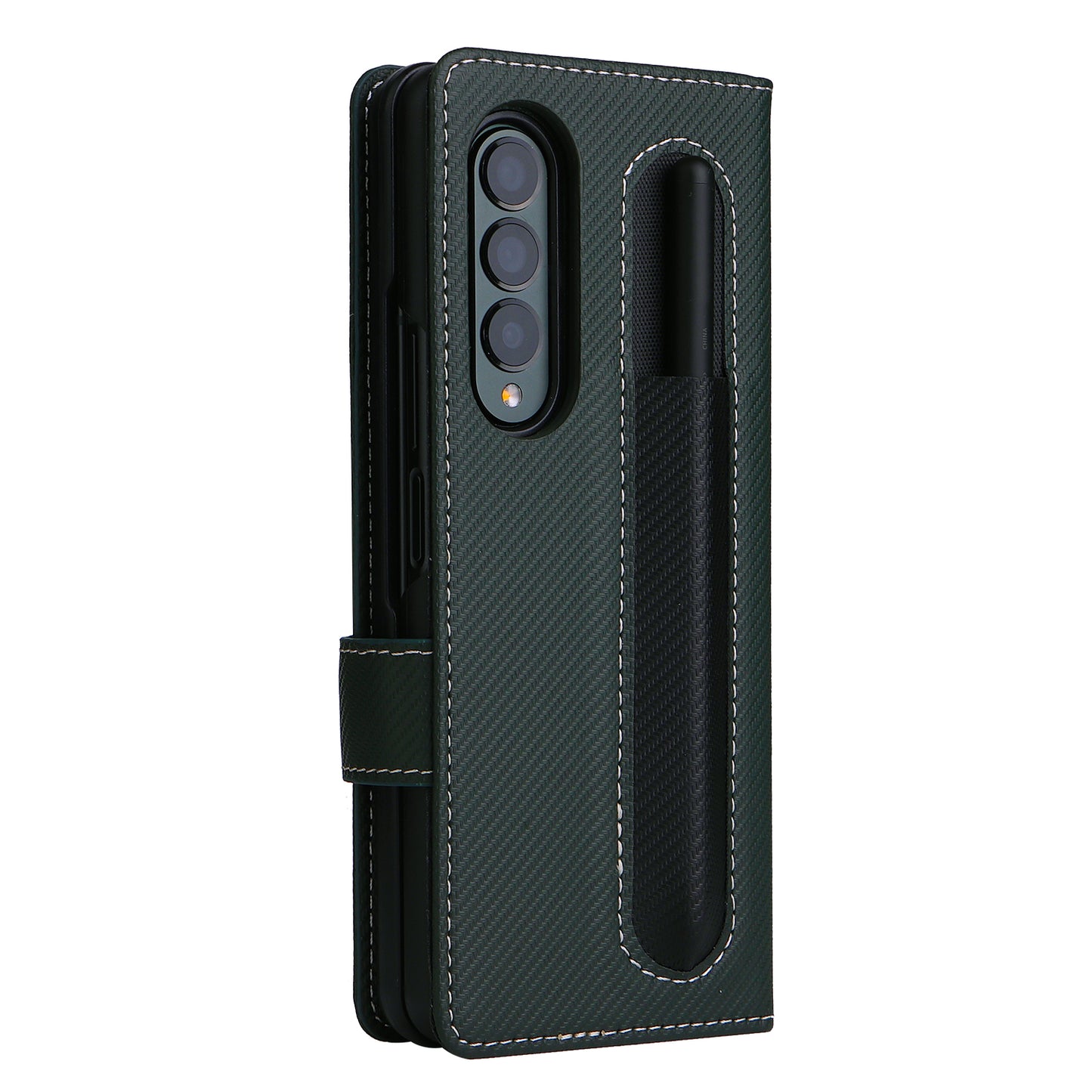 Stand Wallet PU Leather Cover Pen Slot Design Detachable Leather Coated PC Phone Case for Samsung Galaxy Z Fold3 5G