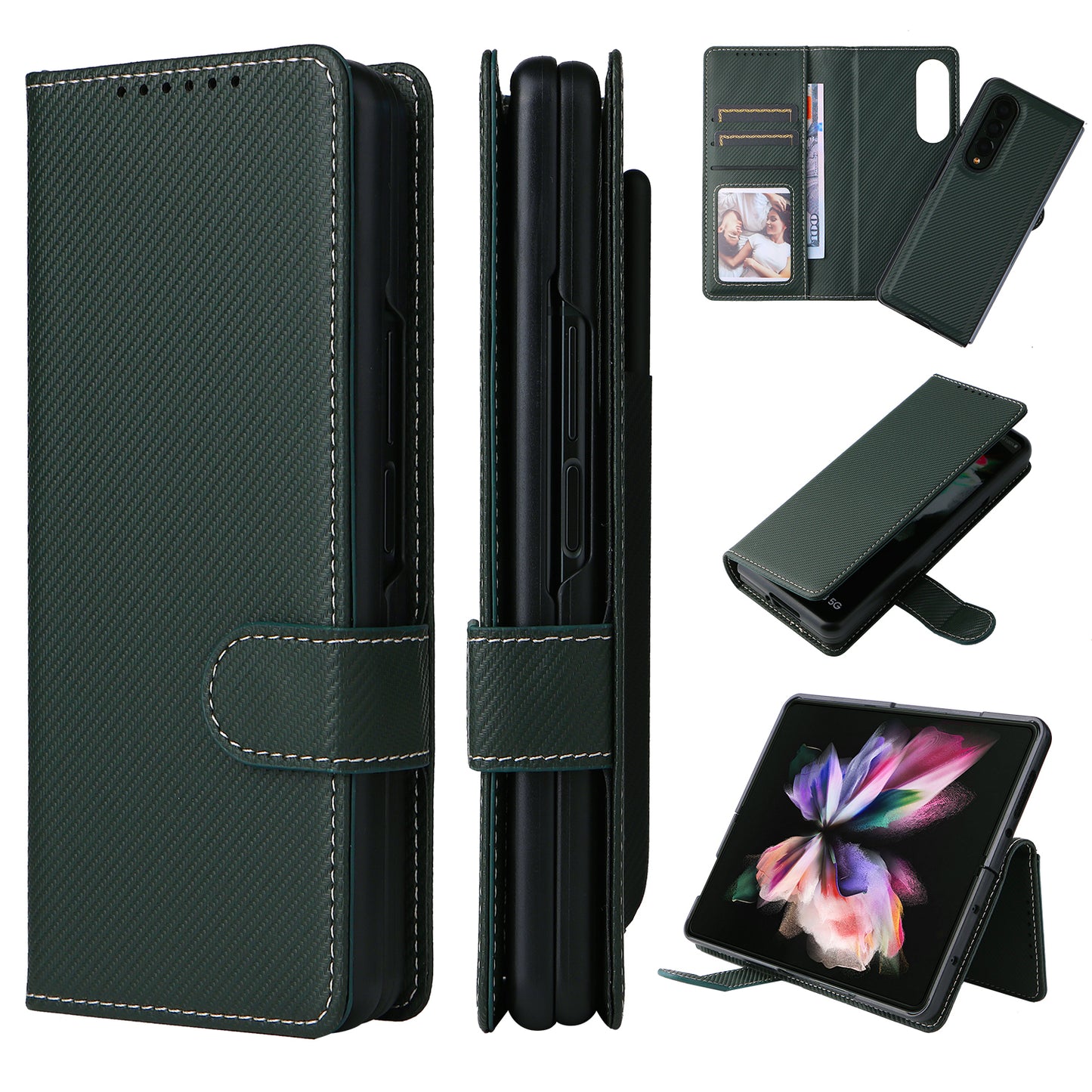 Stand Wallet PU Leather Cover Pen Slot Design Detachable Leather Coated PC Phone Case for Samsung Galaxy Z Fold3 5G