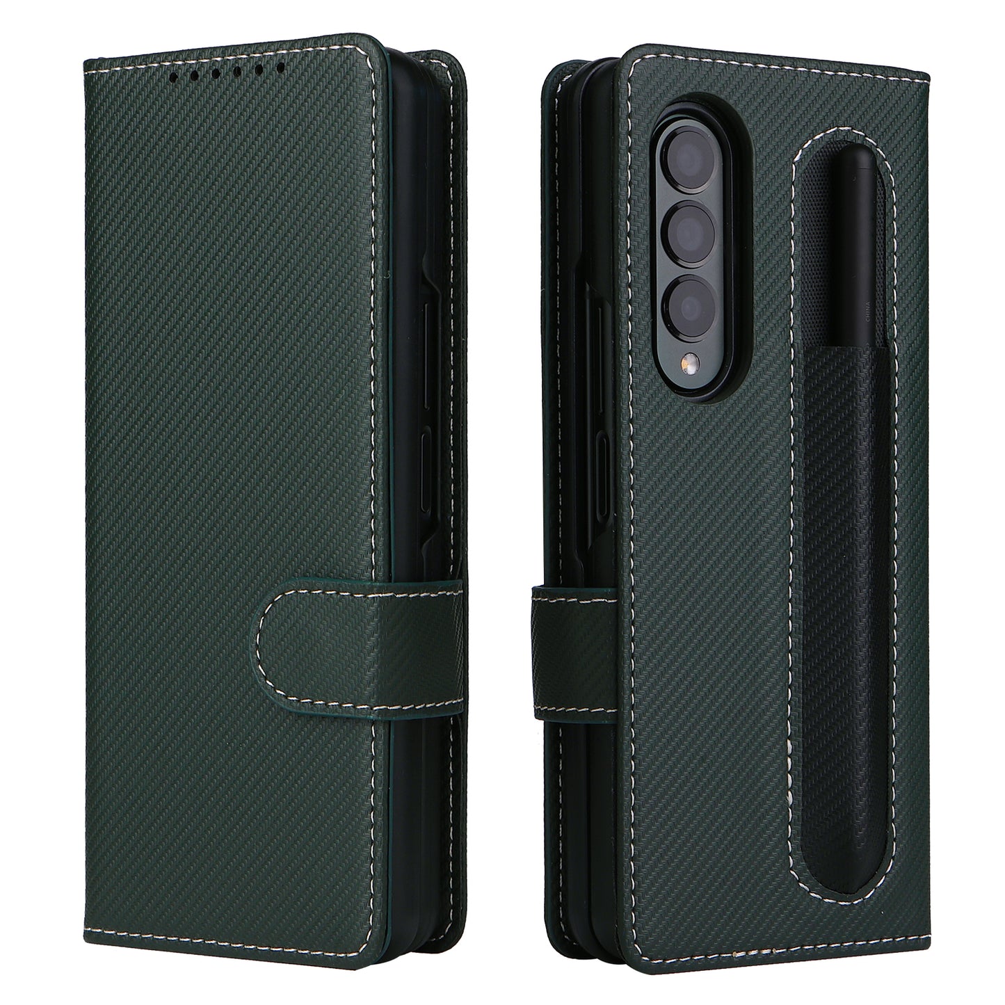 Stand Wallet PU Leather Cover Pen Slot Design Detachable Leather Coated PC Phone Case for Samsung Galaxy Z Fold3 5G