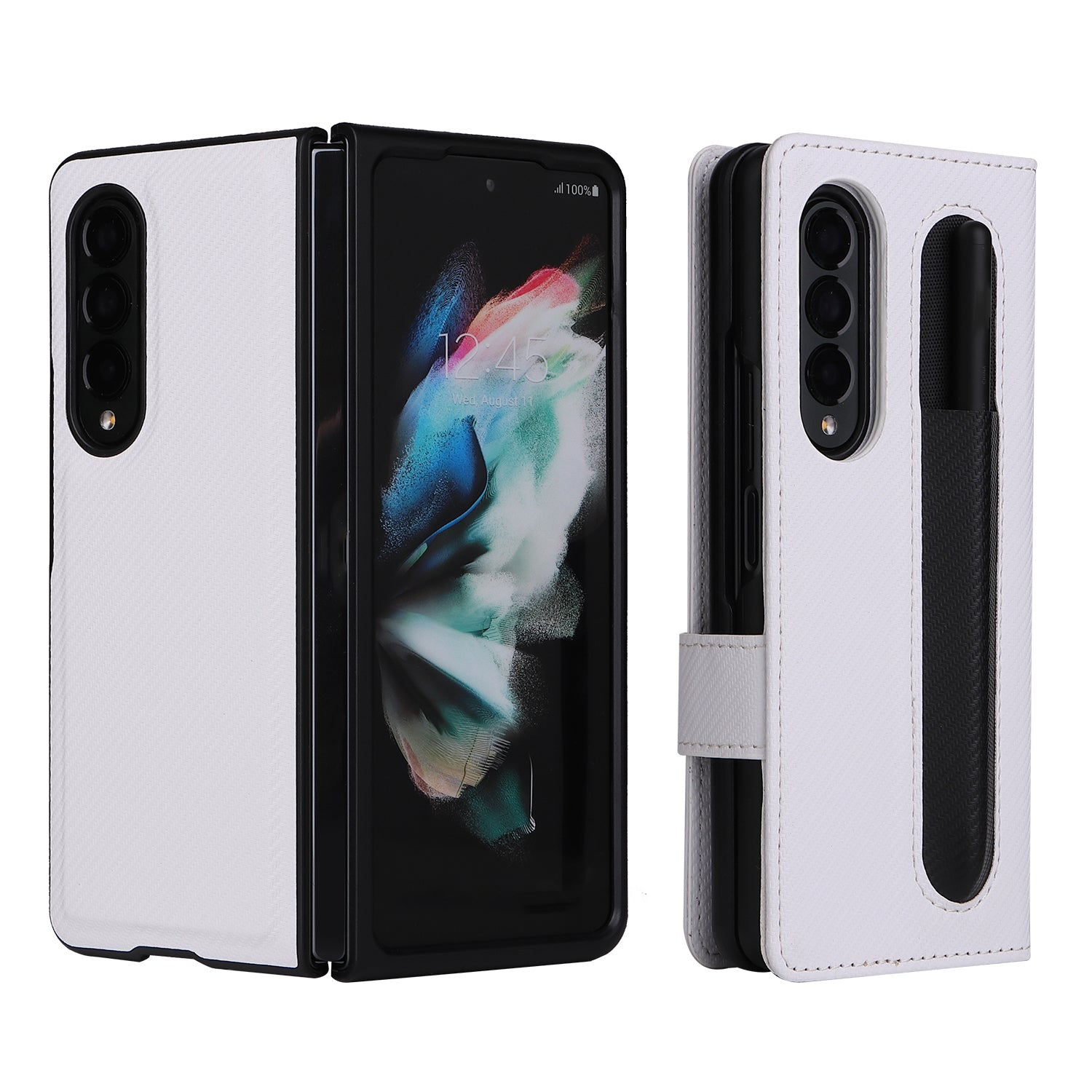 Stand Wallet PU Leather Cover Pen Slot Design Detachable Leather Coated PC Phone Case for Samsung Galaxy Z Fold3 5G