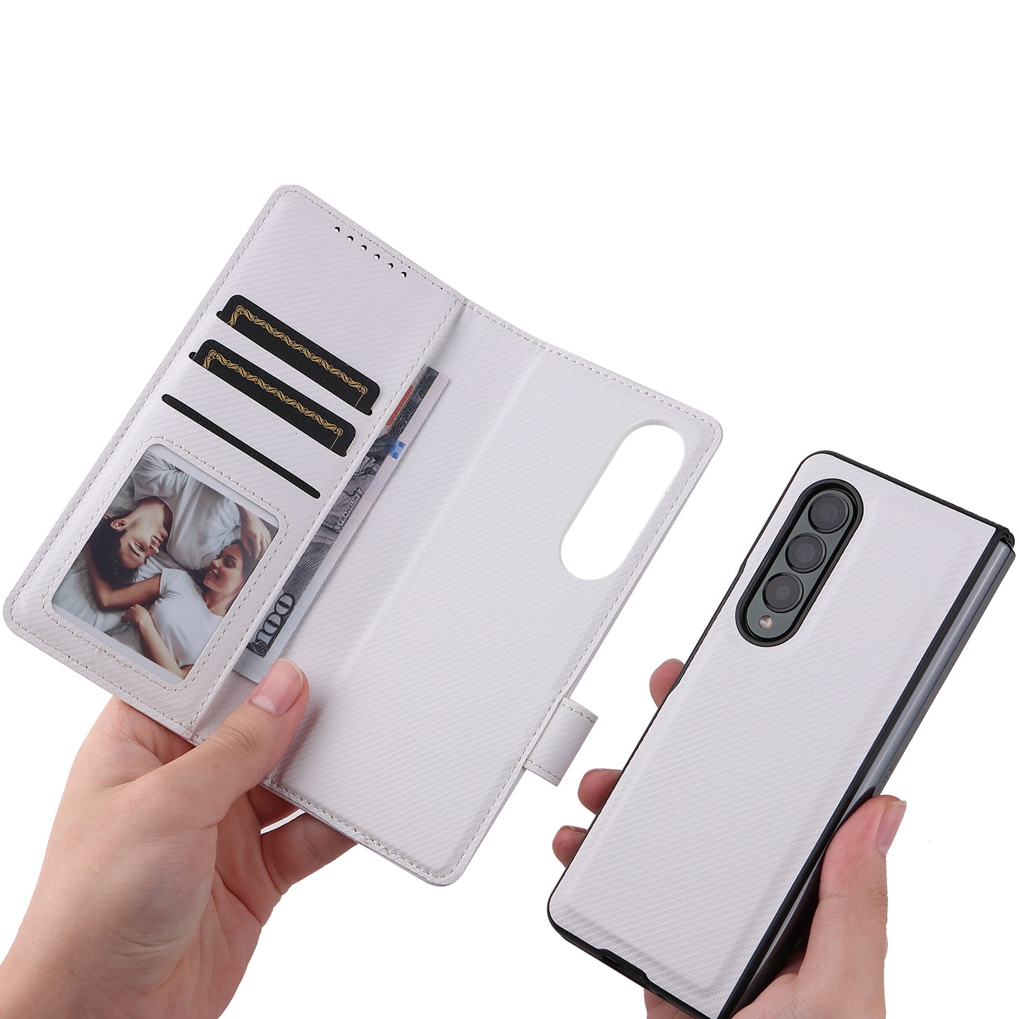 Stand Wallet PU Leather Cover Pen Slot Design Detachable Leather Coated PC Phone Case for Samsung Galaxy Z Fold3 5G