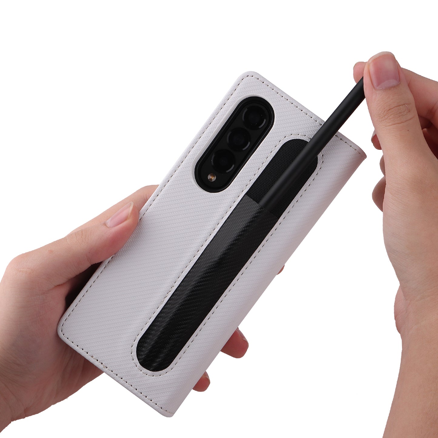 Stand Wallet PU Leather Cover Pen Slot Design Detachable Leather Coated PC Phone Case for Samsung Galaxy Z Fold3 5G