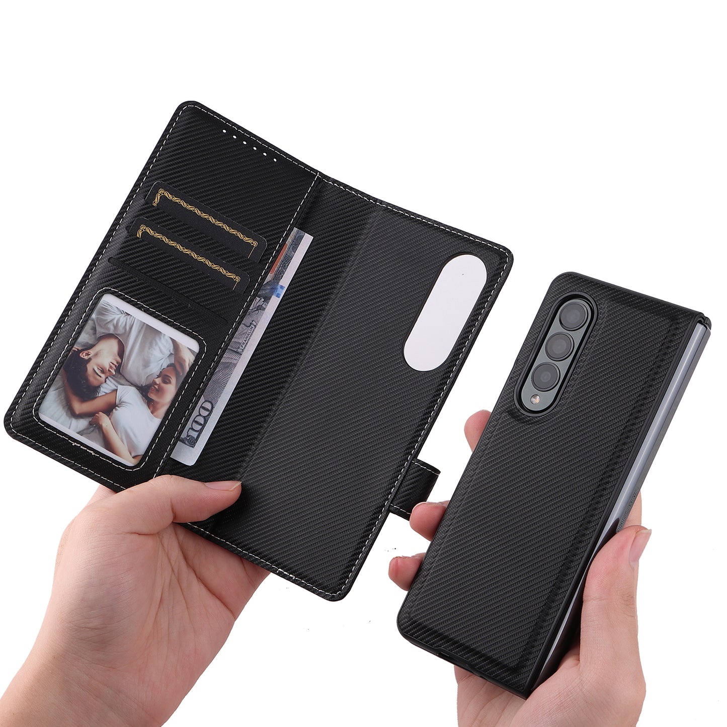 Stand Wallet PU Leather Cover Pen Slot Design Detachable Leather Coated PC Phone Case for Samsung Galaxy Z Fold3 5G