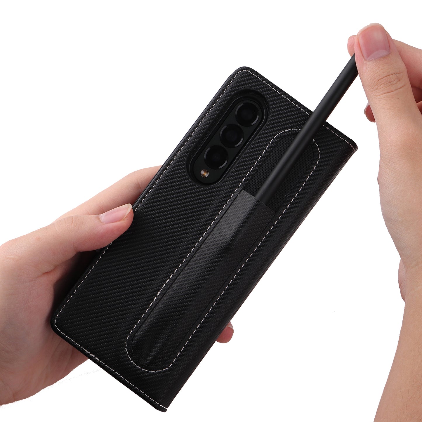 Stand Wallet PU Leather Cover Pen Slot Design Detachable Leather Coated PC Phone Case for Samsung Galaxy Z Fold3 5G