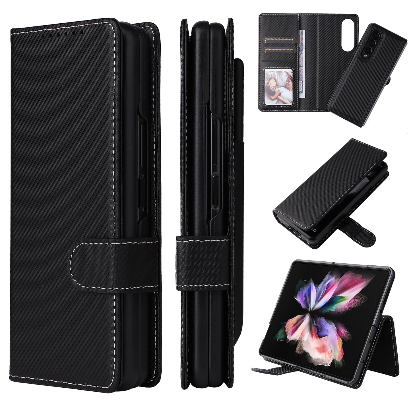 Stand Wallet PU Leather Cover Pen Slot Design Detachable Leather Coated PC Phone Case for Samsung Galaxy Z Fold3 5G