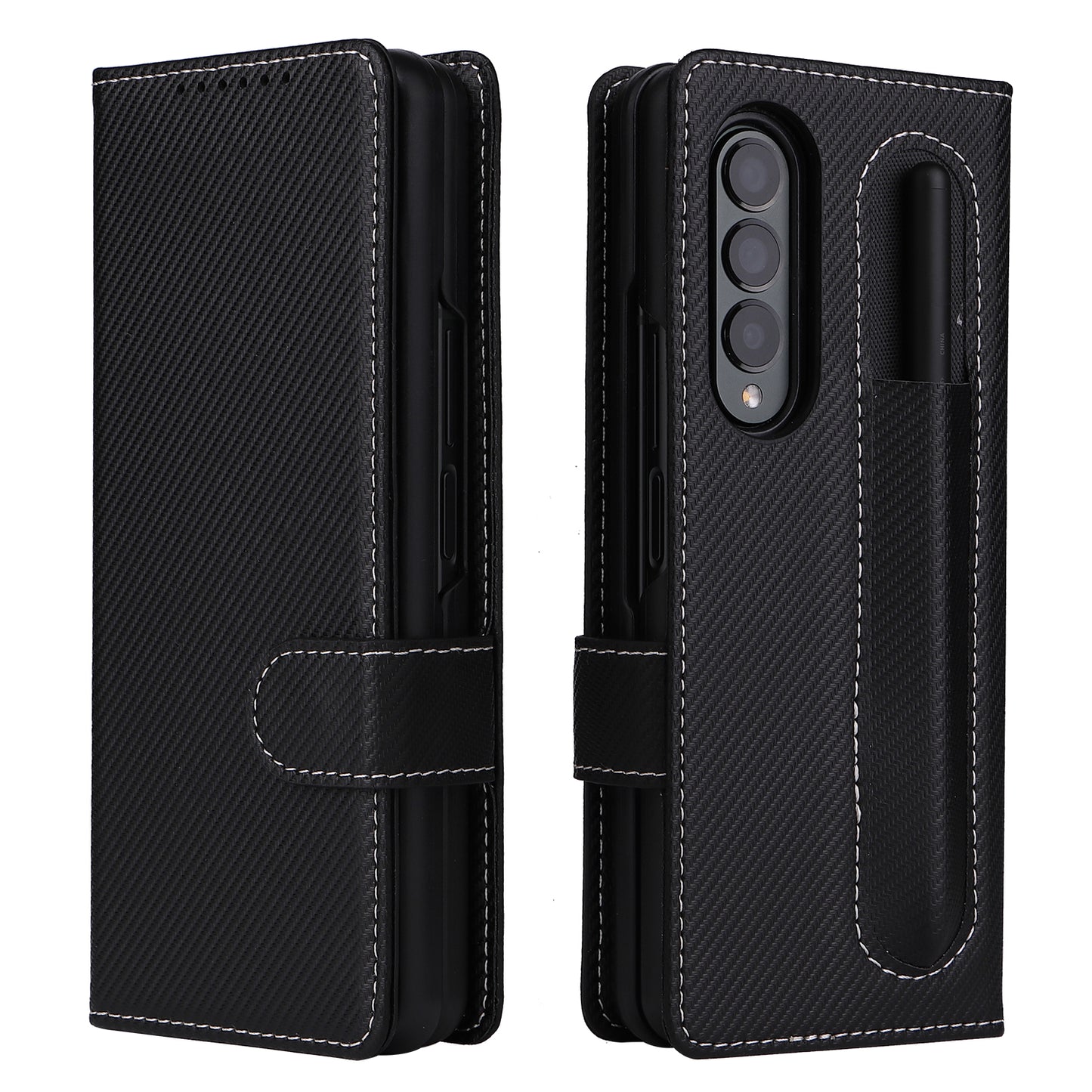 Stand Wallet PU Leather Cover Pen Slot Design Detachable Leather Coated PC Phone Case for Samsung Galaxy Z Fold3 5G