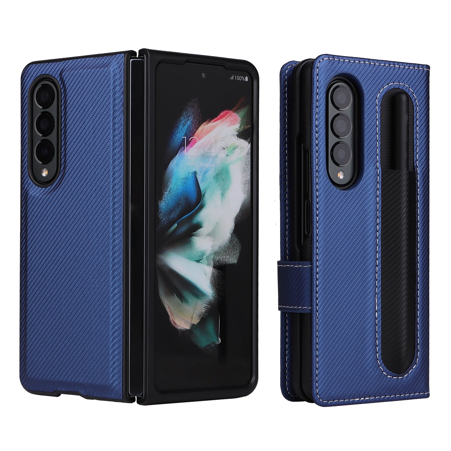 Stand Wallet PU Leather Cover Pen Slot Design Detachable Leather Coated PC Phone Case for Samsung Galaxy Z Fold3 5G