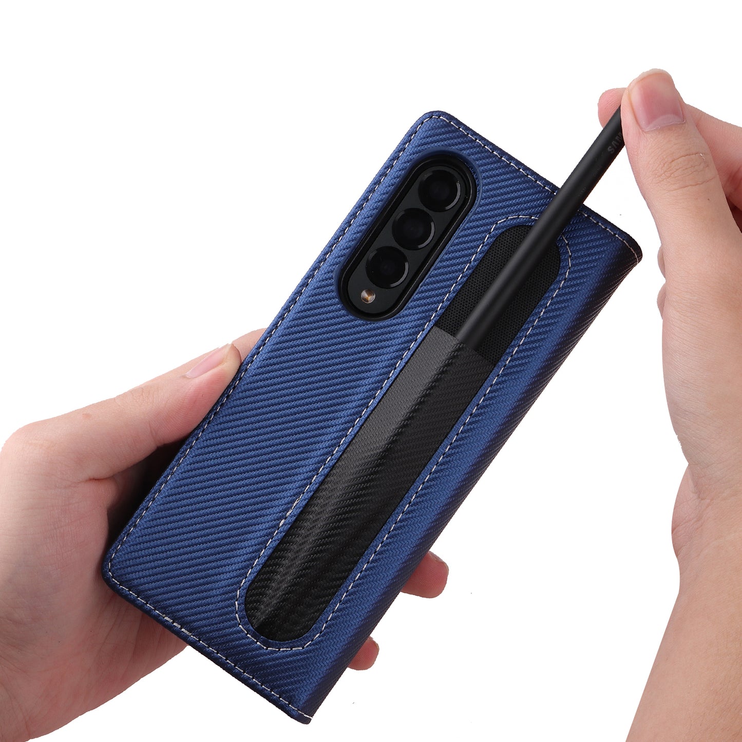 Stand Wallet PU Leather Cover Pen Slot Design Detachable Leather Coated PC Phone Case for Samsung Galaxy Z Fold3 5G