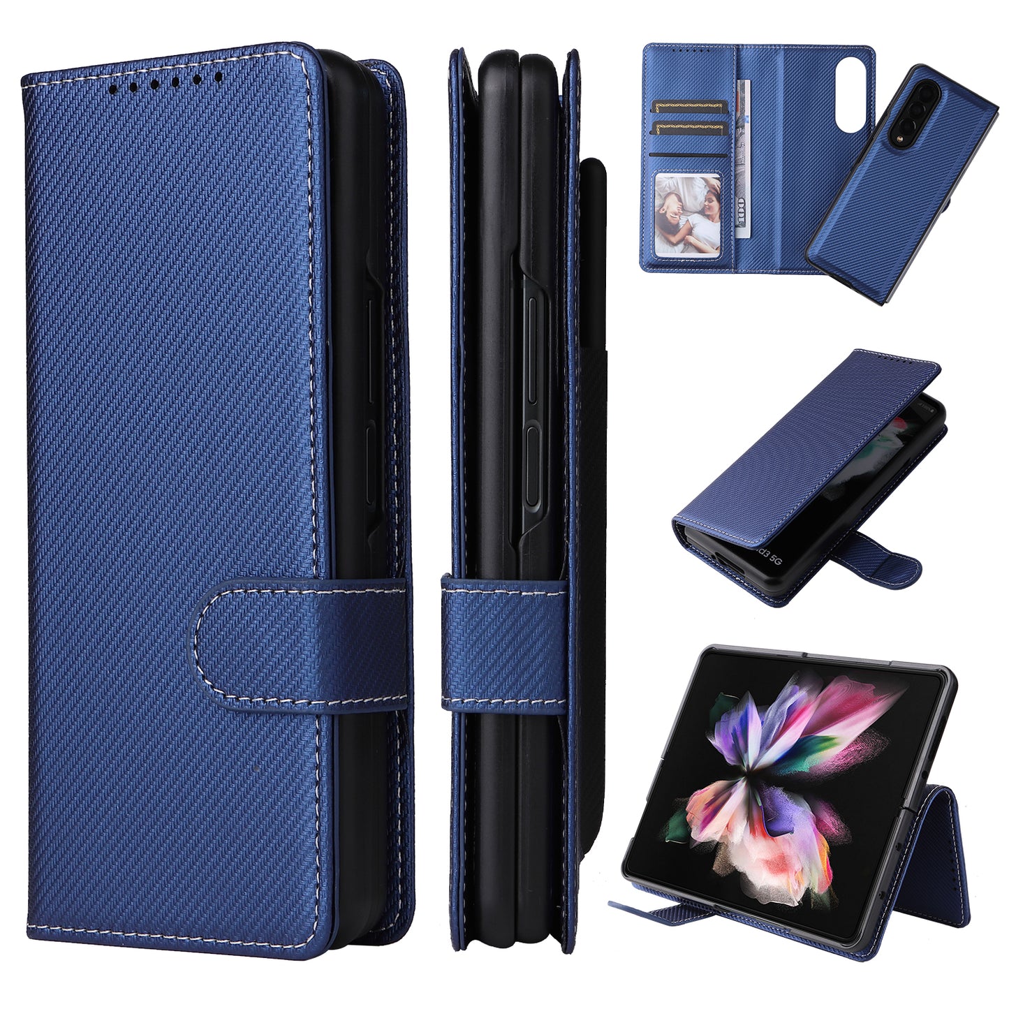 Stand Wallet PU Leather Cover Pen Slot Design Detachable Leather Coated PC Phone Case for Samsung Galaxy Z Fold3 5G