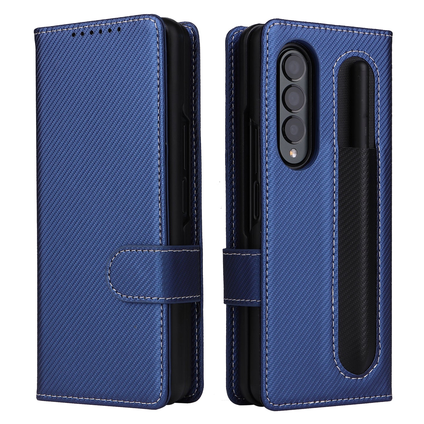 Stand Wallet PU Leather Cover Pen Slot Design Detachable Leather Coated PC Phone Case for Samsung Galaxy Z Fold3 5G